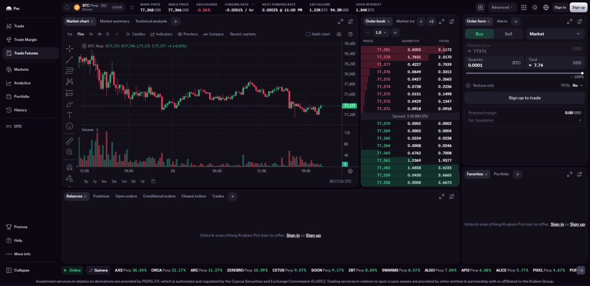 Kraken Pro Futures trading user interface