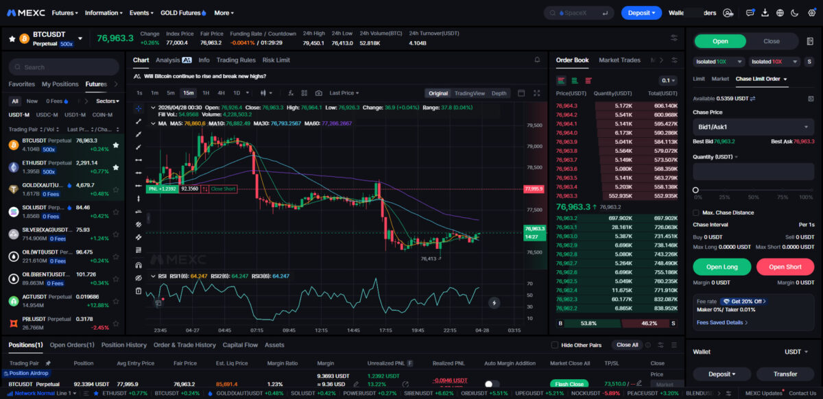 MEXC Futures trading user interface
