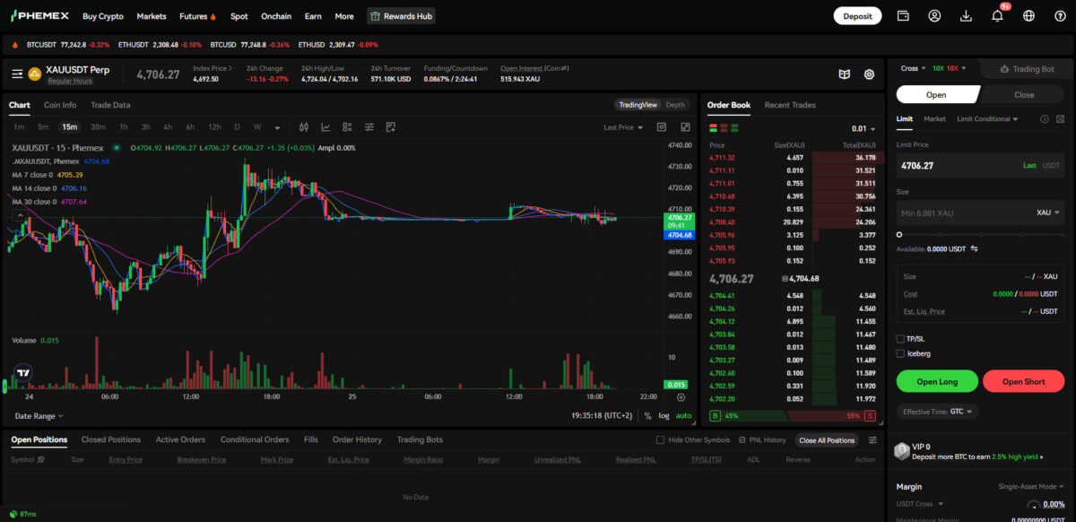Phemex Futures trading user interface