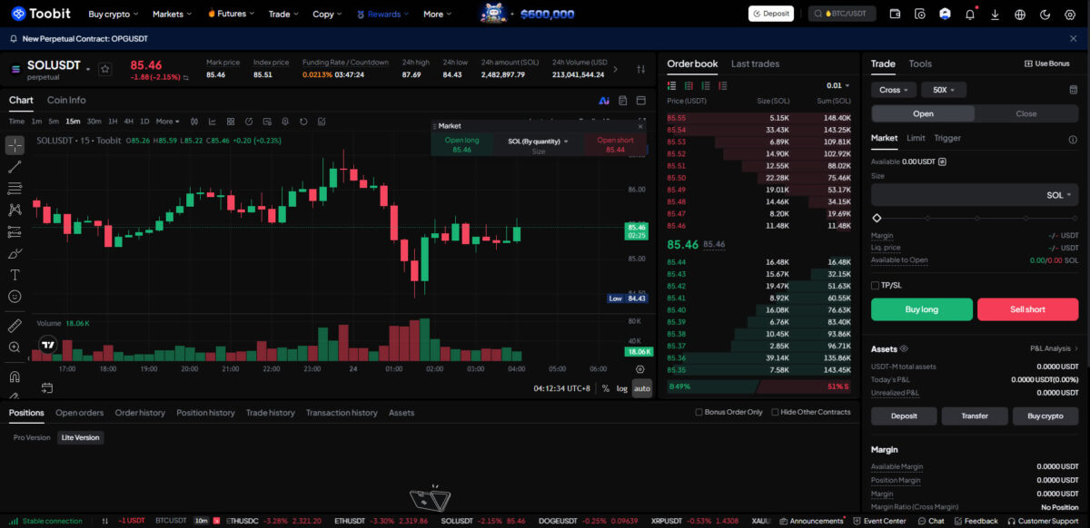 Toobit Futures trading user interface
