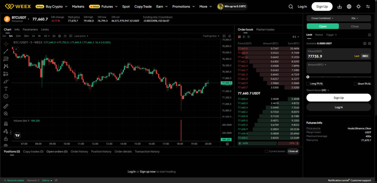 WEEX Futures trading user interface